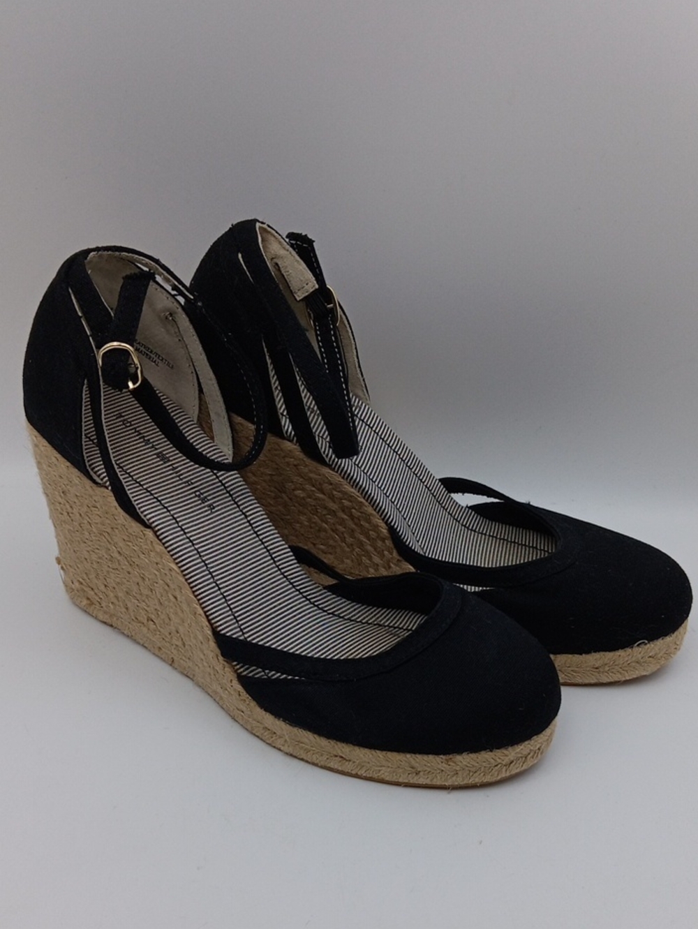 Black Espadrille Wedge Heels with Ankle Strap SIZE 6